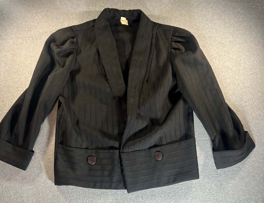 Vintage ILGWU Black Pinstripe Puff Sleeve Blazer Size 16 1/2